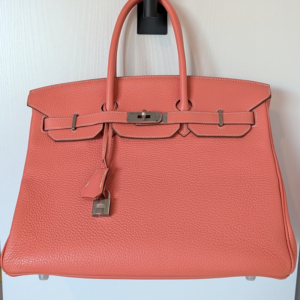 Birkin 35 Coral Leather Top-Handle Bag